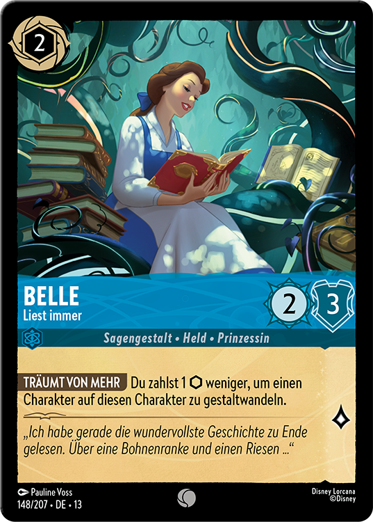 Card of Belle reading a book