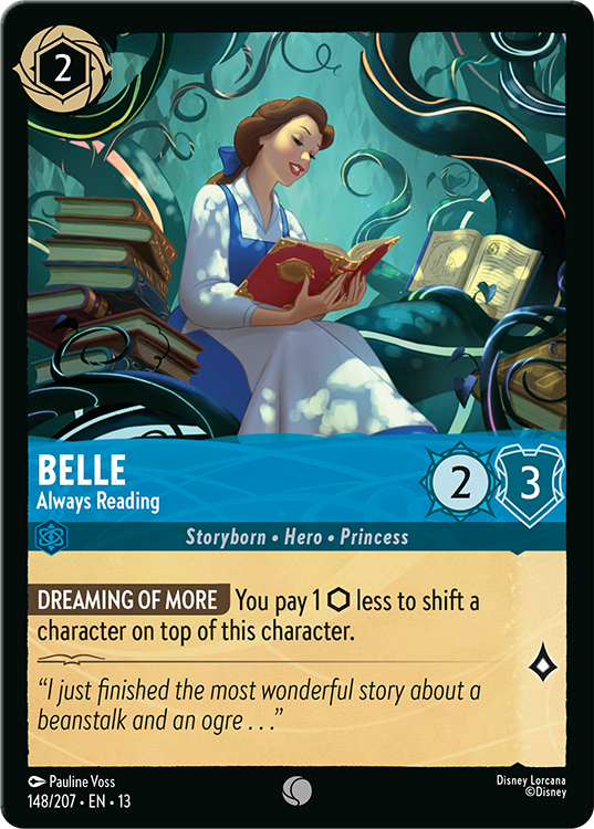 Card of Belle reading a book