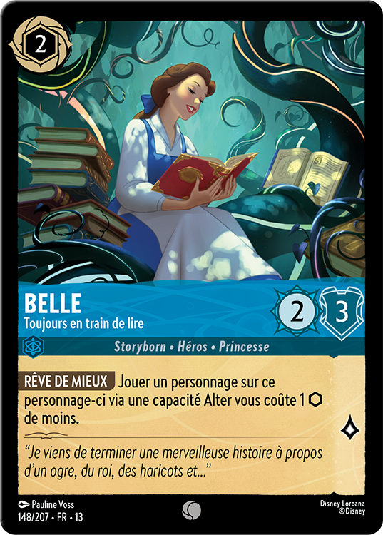 Card of Belle reading a book